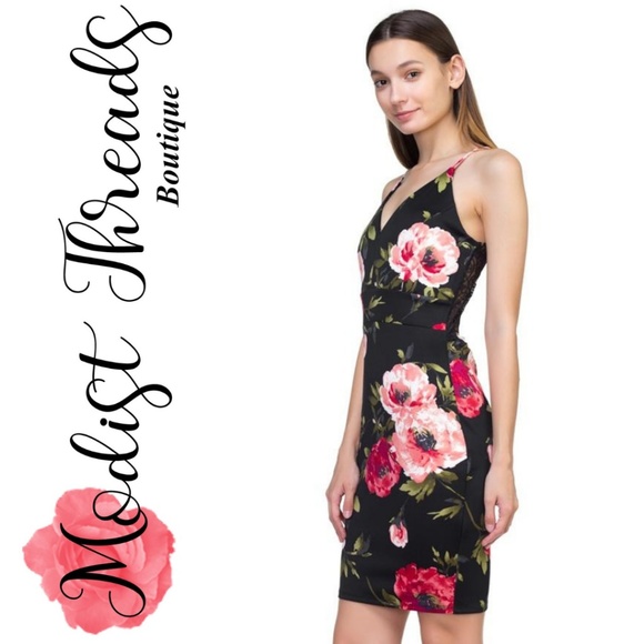 Black Floral Mini Dress - Picture 2 of 4